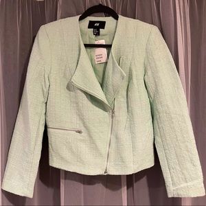 Short Zipped Tweed Jacket in Light Mint Color. New w/ Tag.